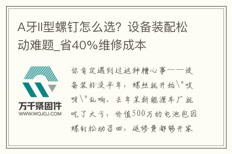 A牙II型螺釘怎么選？設備裝配松動難題_省40%維修成本