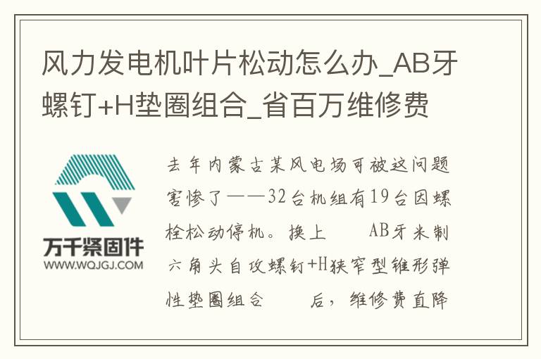 風力發電機葉片松動怎么辦_AB牙螺釘+H墊圈組合_省百萬維修費